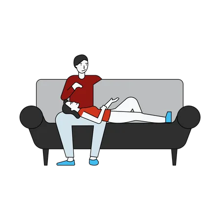 Couple sitting on couch together  Illustration