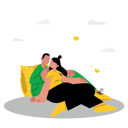 Couple sitting on floor Illustration