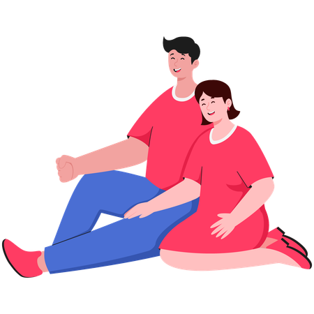 Couple Sitting sitting on floor Affectionately  Illustration