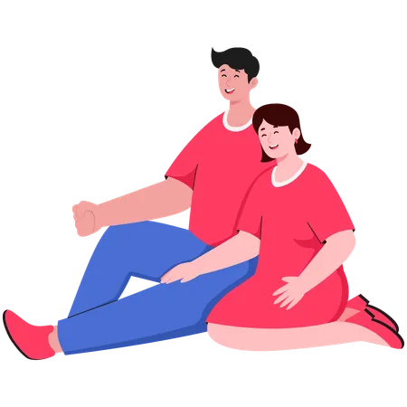 Couple Sitting sitting on floor Affectionately  Illustration