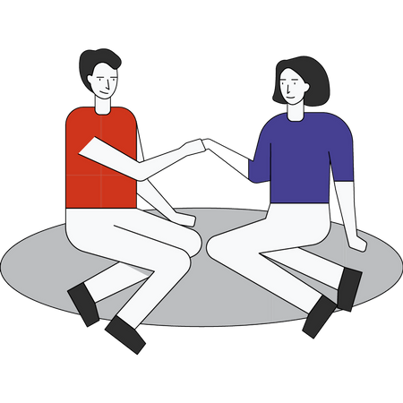 Couple sitting on mat  Illustration