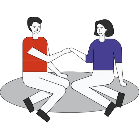 The Couple Is Sitting On The Mat Illustration