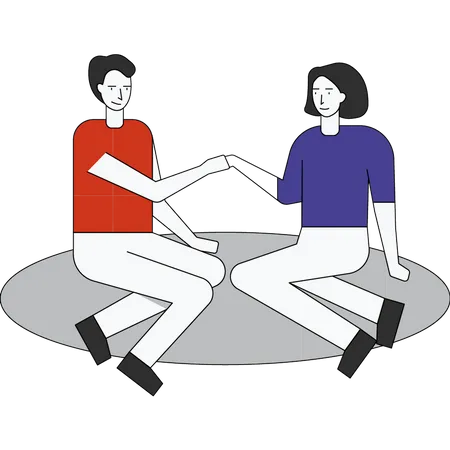 Couple sitting on mat  Illustration