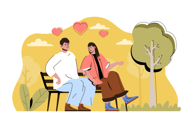 Couple sitting on park bench Illustration