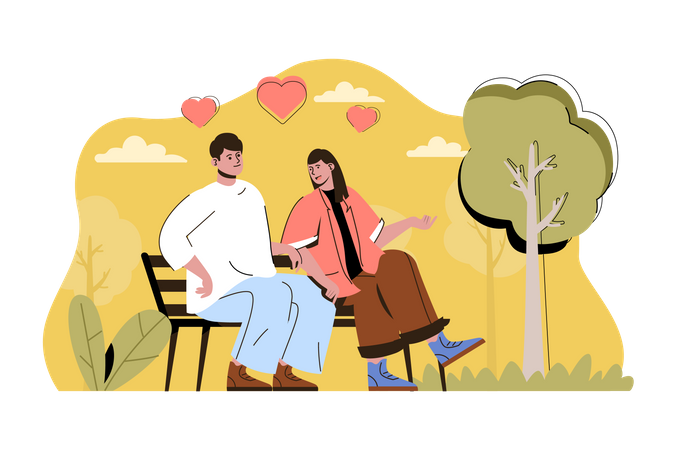 Couple sitting on park bench  Illustration