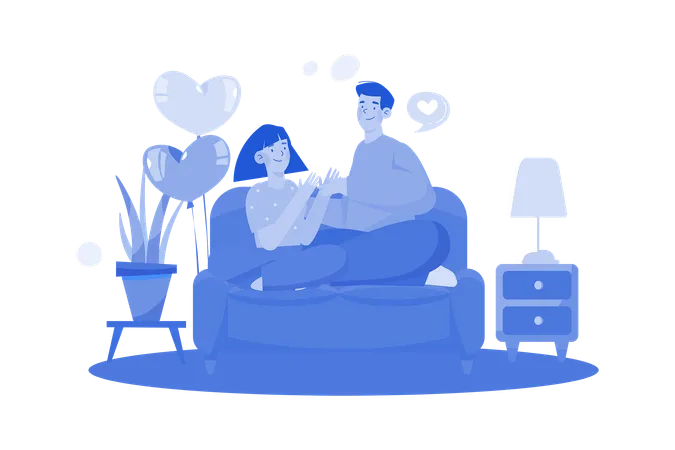 Couple Sit Talk Good Conversation On Sofa Illustration