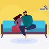 illustrations for couple sitting on sofa
