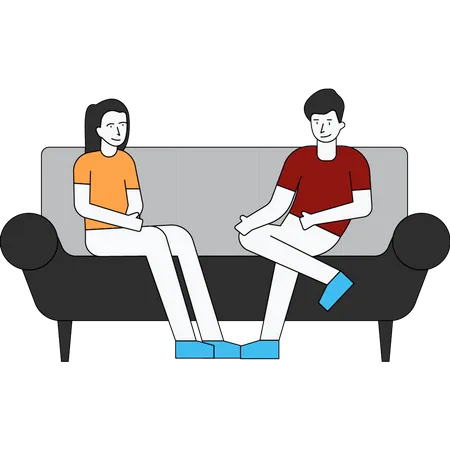 The Couple Is Sitting On The Sofa Illustration