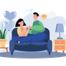 illustration couple sitting on sofa