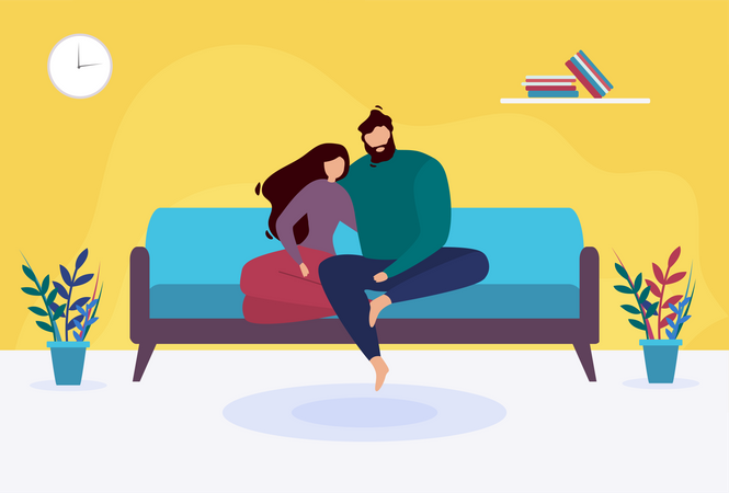 Couple Sitting on Sofa  Illustration