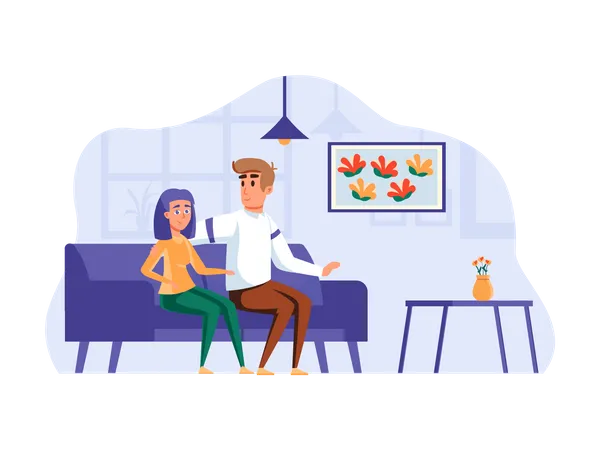 Couple sitting on sofa  Illustration