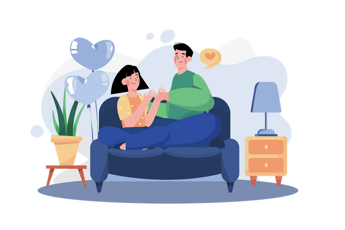 Couple sitting on sofa  Illustration