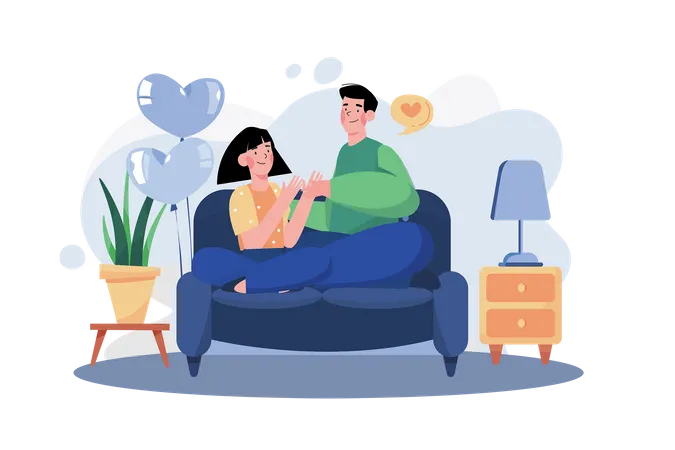 Couple sitting on sofa  Illustration