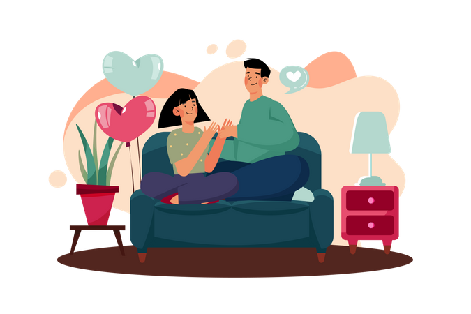 Couple sitting on sofa  Illustration