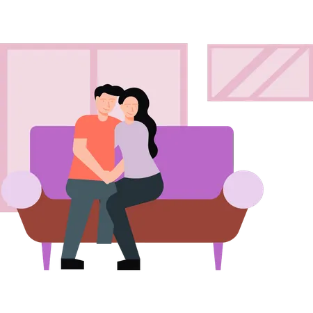 Couple sitting romantically on sofa  Illustration