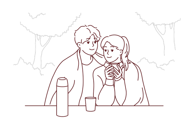 Couple sitting together at campsite  Illustration
