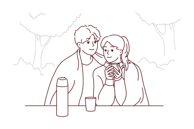 Couple sitting together at campsite  Illustration
