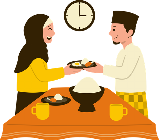 Couple sitting together for iftar time  Illustration