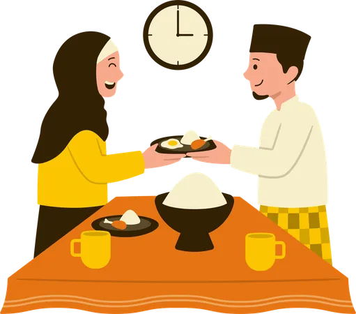 Couple sitting together for iftar time  Illustration