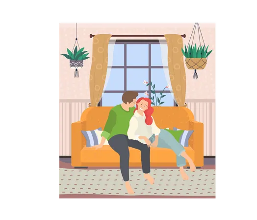 Couple sitting together in living room  Illustration