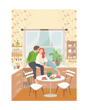 Couple sitting together in living room  Illustration