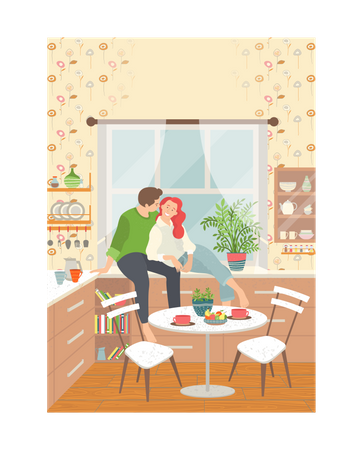 Couple sitting together in living room  Illustration