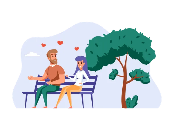 Couple sitting together in park Illustration