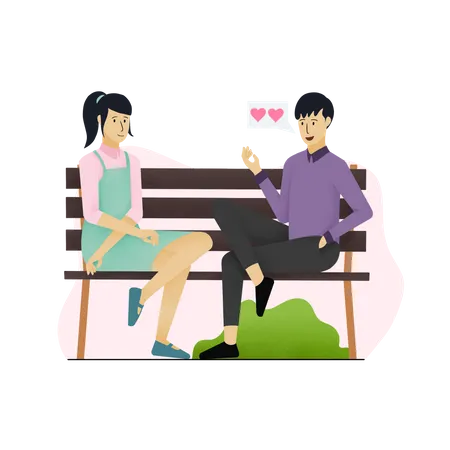 Couple sitting together in the park on Valentines day Illustration