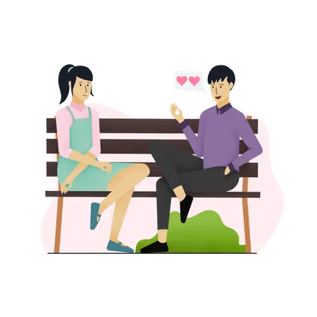 Couple sitting together in the park on Valentines day  Illustration