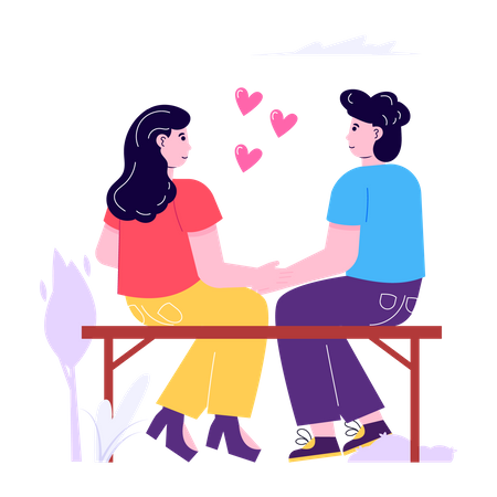 Couple sitting together on bench Illustration