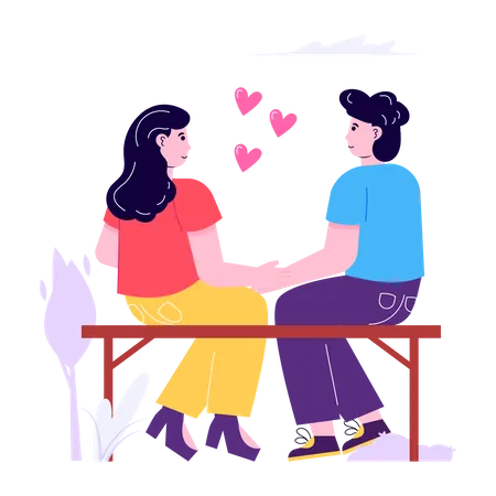 Couple sitting together on bench Illustration