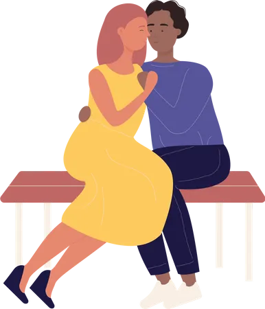 Couple sitting together on park bench  Illustration