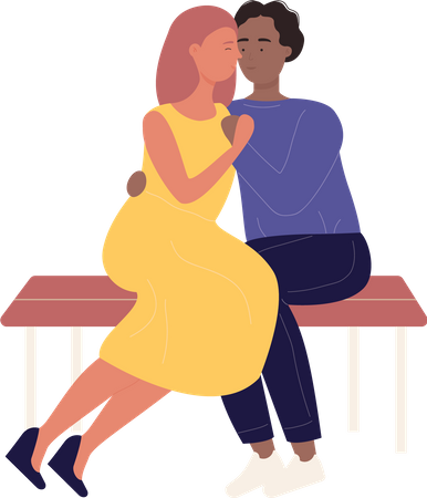 Couple sitting together on park bench  Illustration