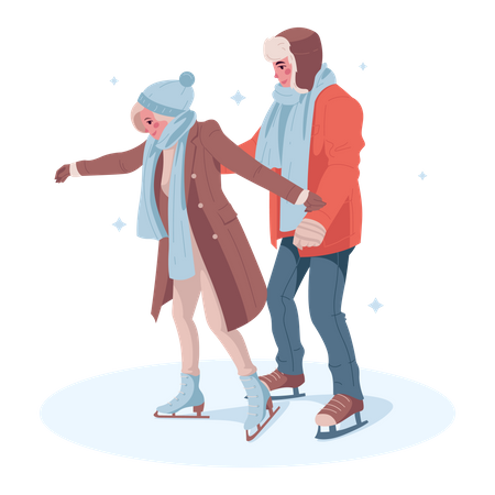 Couple skating on ice  Illustration