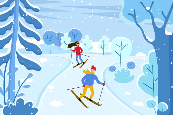 Couple skiing  Illustration