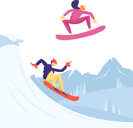 Couple skiing together  Illustration