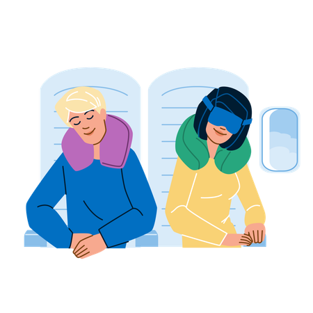 Couple sleep on plane  일러스트레이션