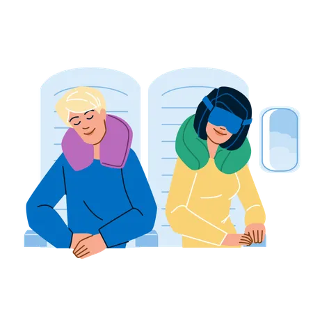 Couple sleep on plane  Illustration