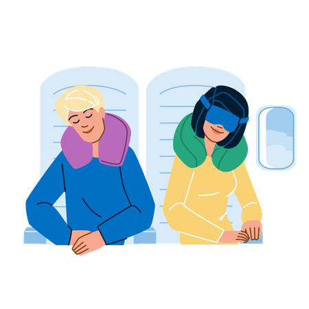 Couple sleep on plane  Illustration