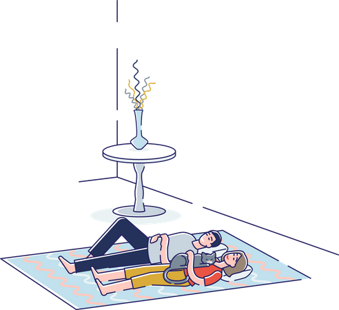 Couple sleep together on the floor  Illustration