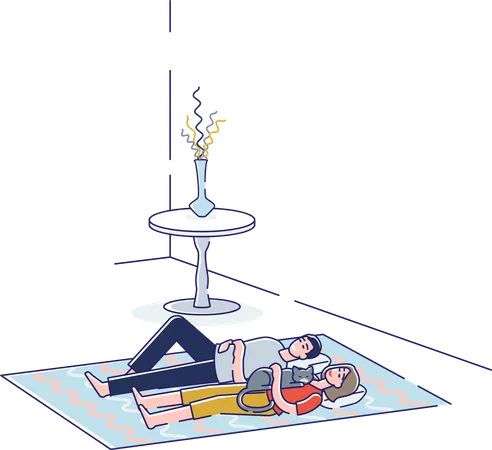 Couple sleep together on the floor  Illustration