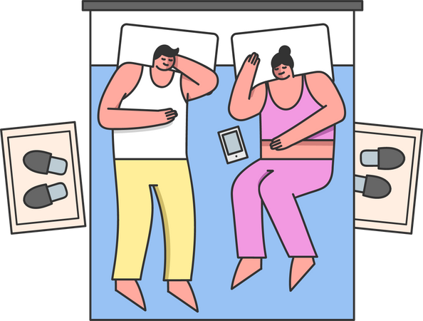 Couple sleeping on bed Illustration