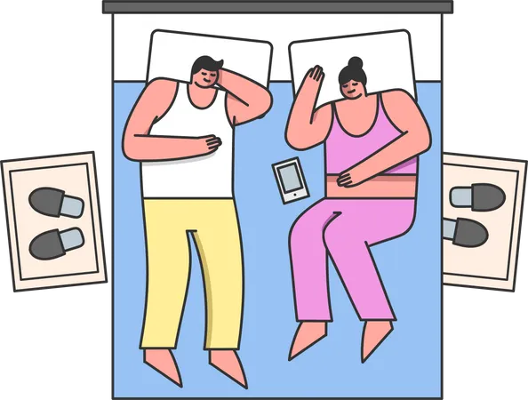 Couple sleeping on bed Illustration