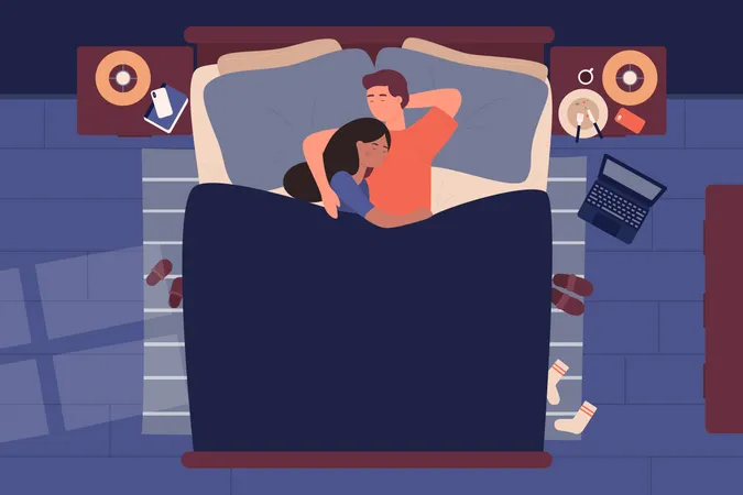 Couple Sleeping On Bed  Illustration