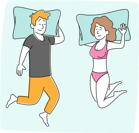 Couple Sleeping on Bed Top View Illustration