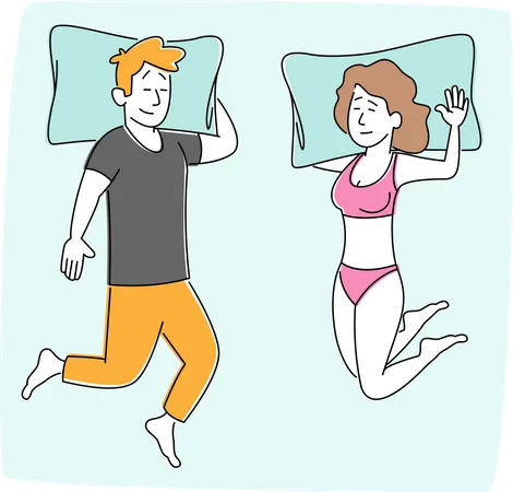 Couple Sleeping on Bed Top View  Illustration