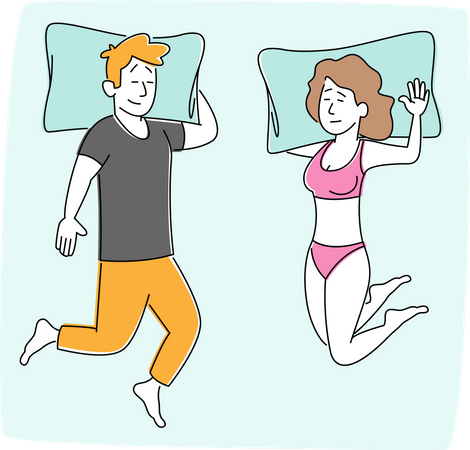 Couple Sleeping on Bed Top View  일러스트레이션