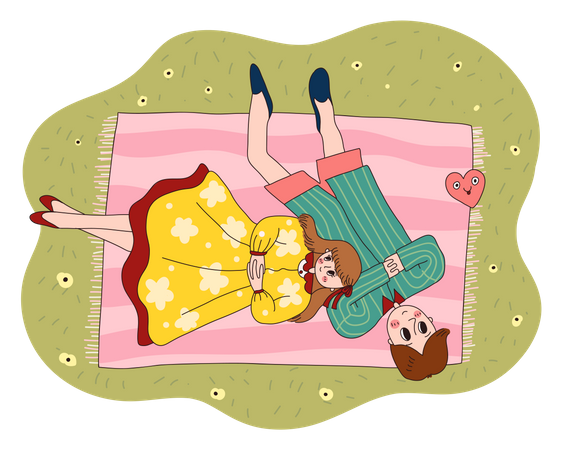 Couple sleeping on carpet  Illustration
