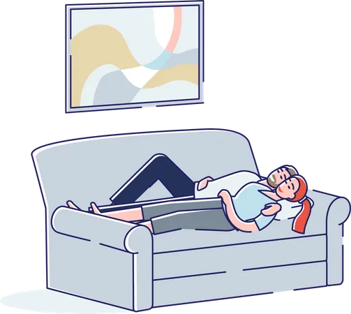 Couple sleeping on couch in living room  Illustration