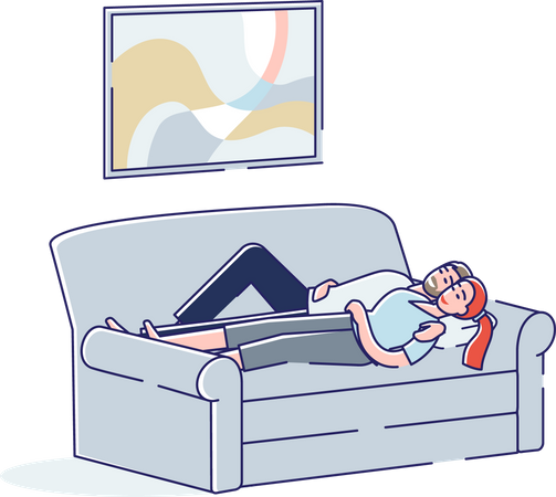 Couple sleeping on couch in living room  Illustration